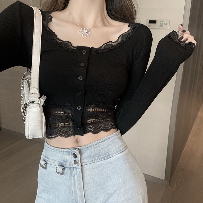 Paneled Lace Cropped Shirt | calculadoras.cl