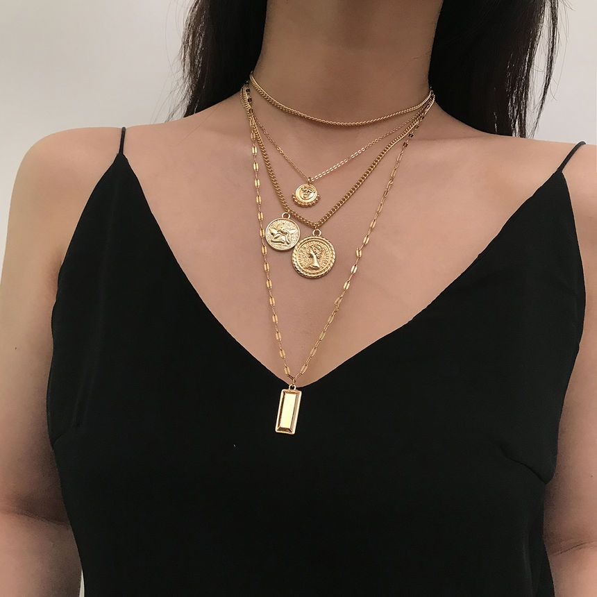 coin pendant layered necklace