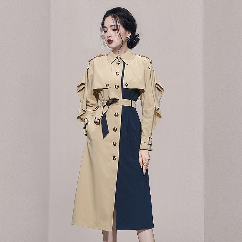 Yilda - Two-Tone Single-Breasted Long Trench Coat | YesStyle