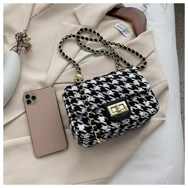 fino - 链条千鸟格翻盖斜挎包
