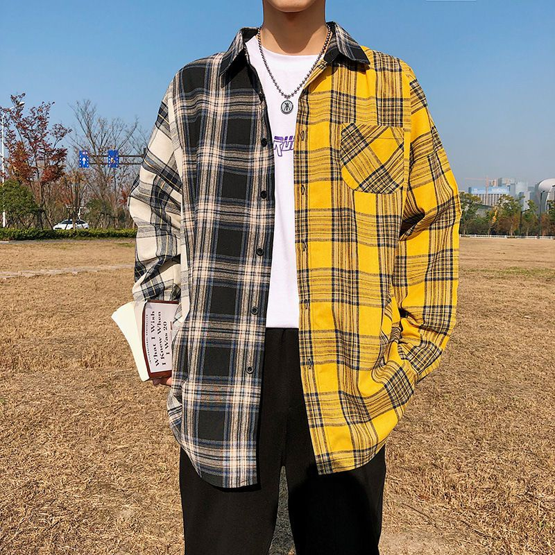 color block plaid panel zip up hoodie jacket