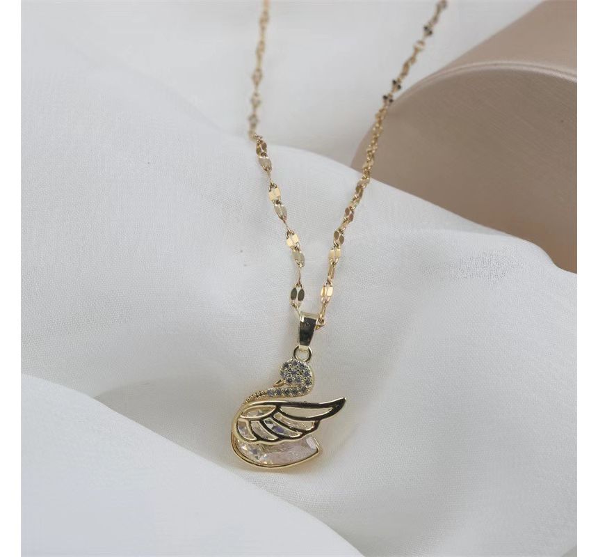 rhinestone swan pendant chain necklace 1pc