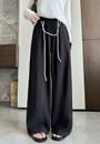 Contrast String High Rise Wide Leg Drape Pants