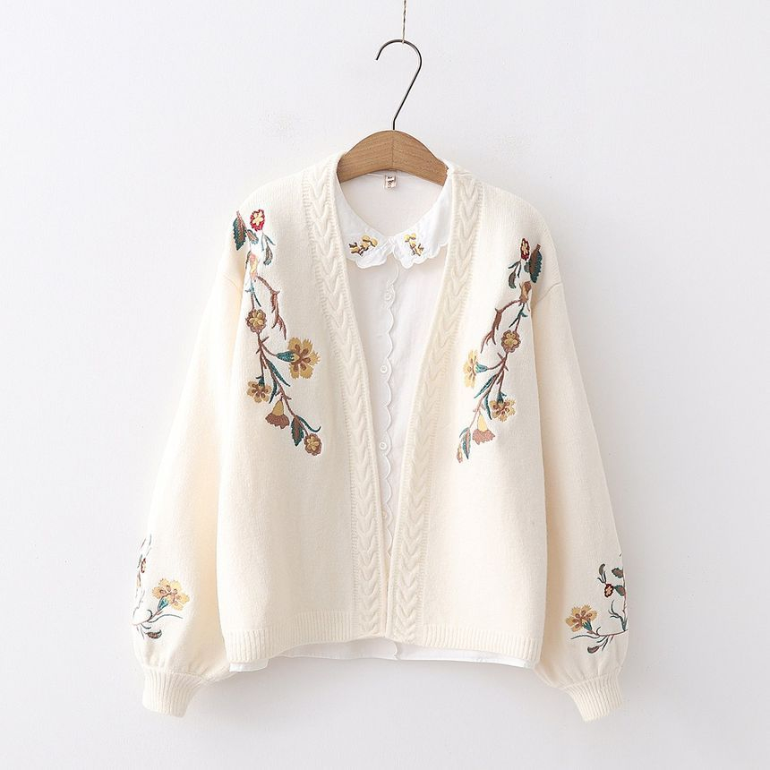 flowers embroidery cardigan