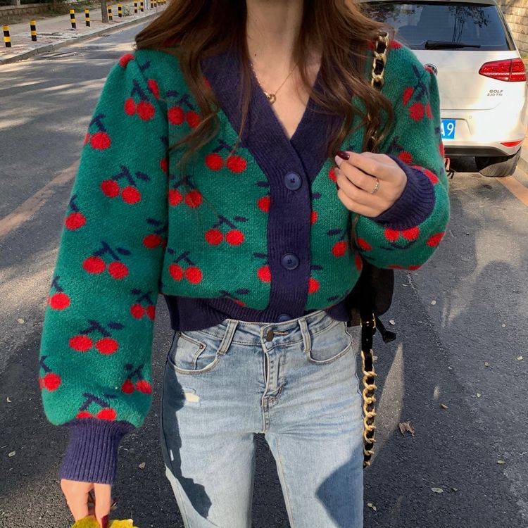 cherry knitted cardigan