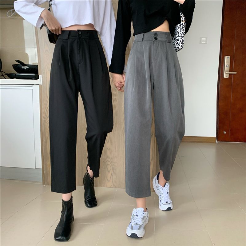 high waisted straight leg dress pants