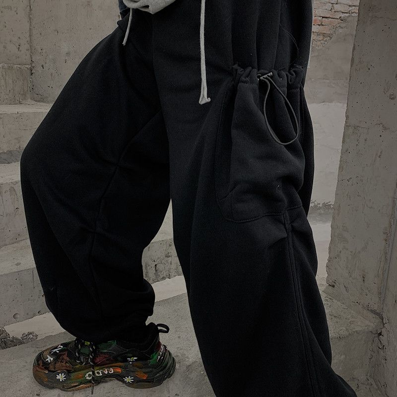 pocket design drawstring ruched sweatpants