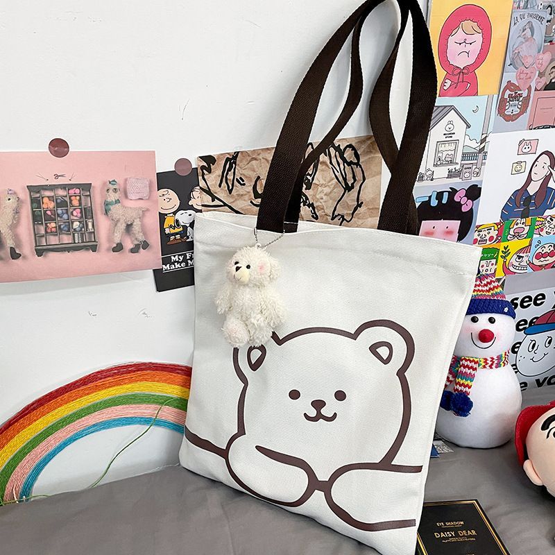 OUCHA Bear Print Canvas Tote Bag | YesStyle