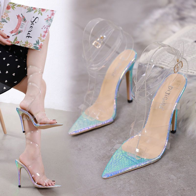 transparent strappy heels