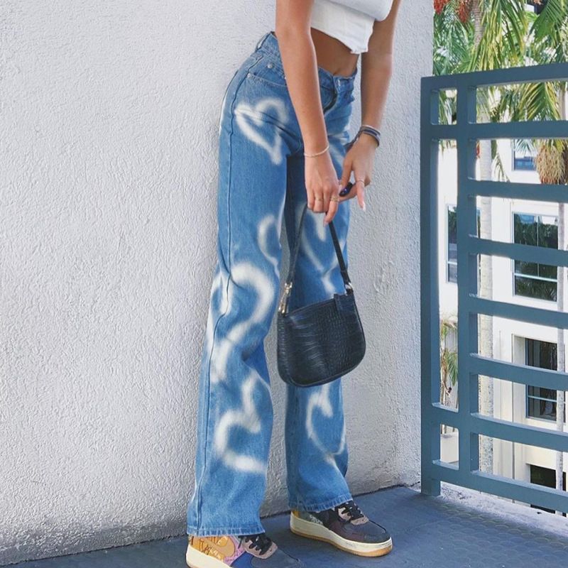 heart print jeans