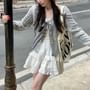 V-Neck Tie Front Cardigan / Mid Rise Plain Mini A-Line Skirt / Camisole Top