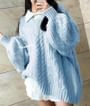 V-Neck Bow Cable Knit Sweater