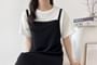 Set: Short-Sleeve Plain Tee + Spaghetti Strap Midi Dress