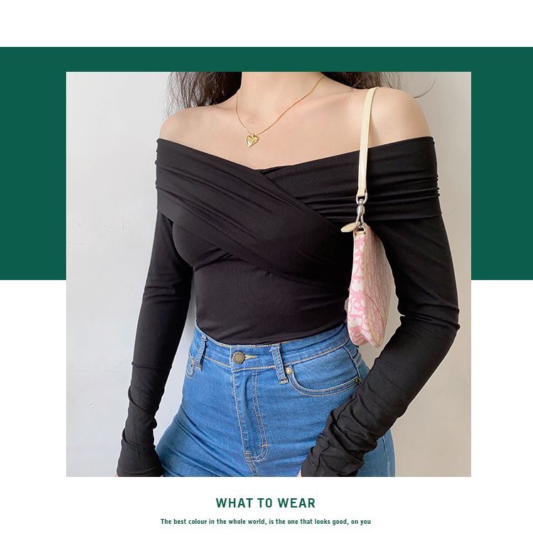 long sleeve shoulderless top