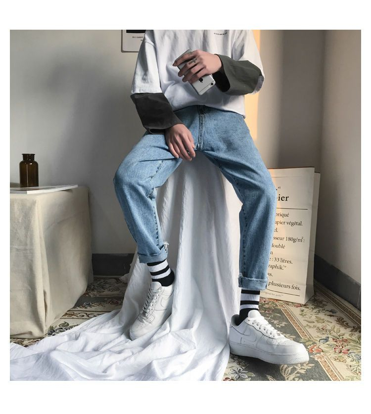 JUN.LEE - Plain Straight Leg Jeans 