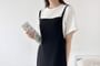 Set: Short-Sleeve Plain Tee + Spaghetti Strap Midi Dress