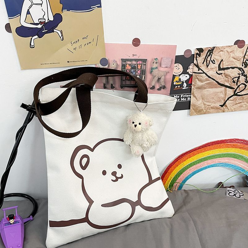 OUCHA Bear Print Canvas Tote Bag | YesStyle