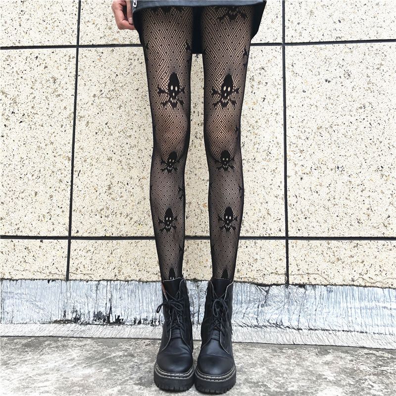 skull fishnet tights