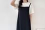 Set: Short-Sleeve Plain Tee + Spaghetti Strap Midi Dress