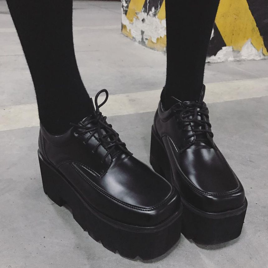 black platform lace up shoes