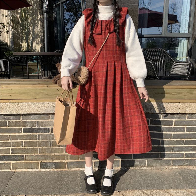 mock neck plaid dress