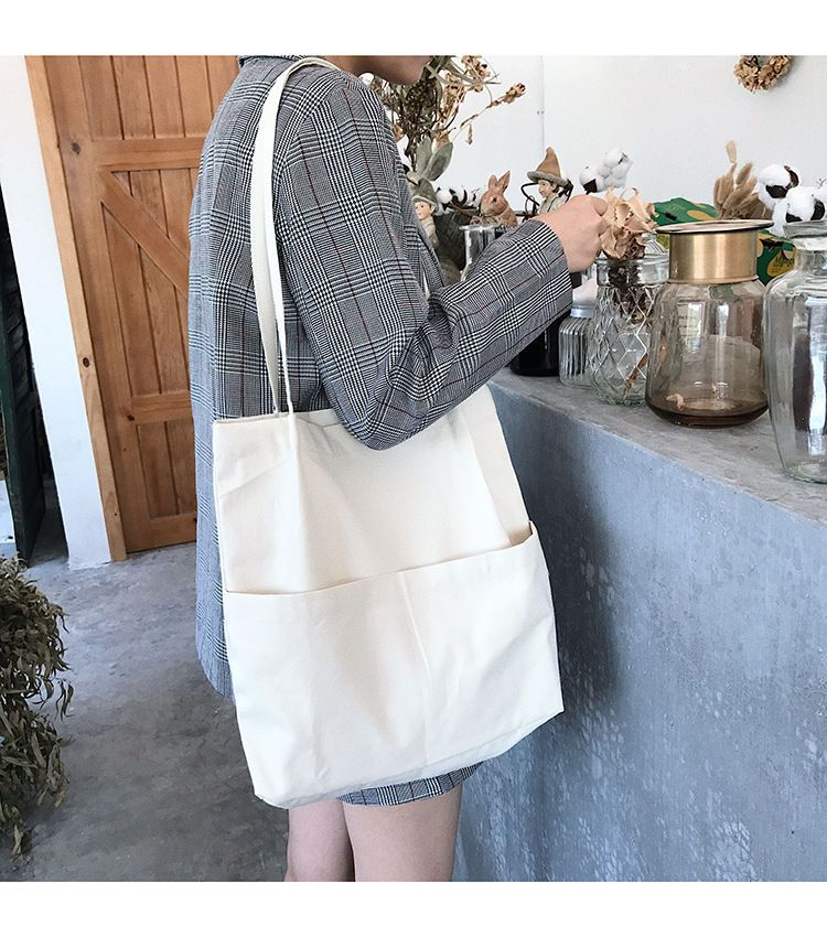 TangTangBags Pocket-Detail Canvas Tote Bag | YesStyle