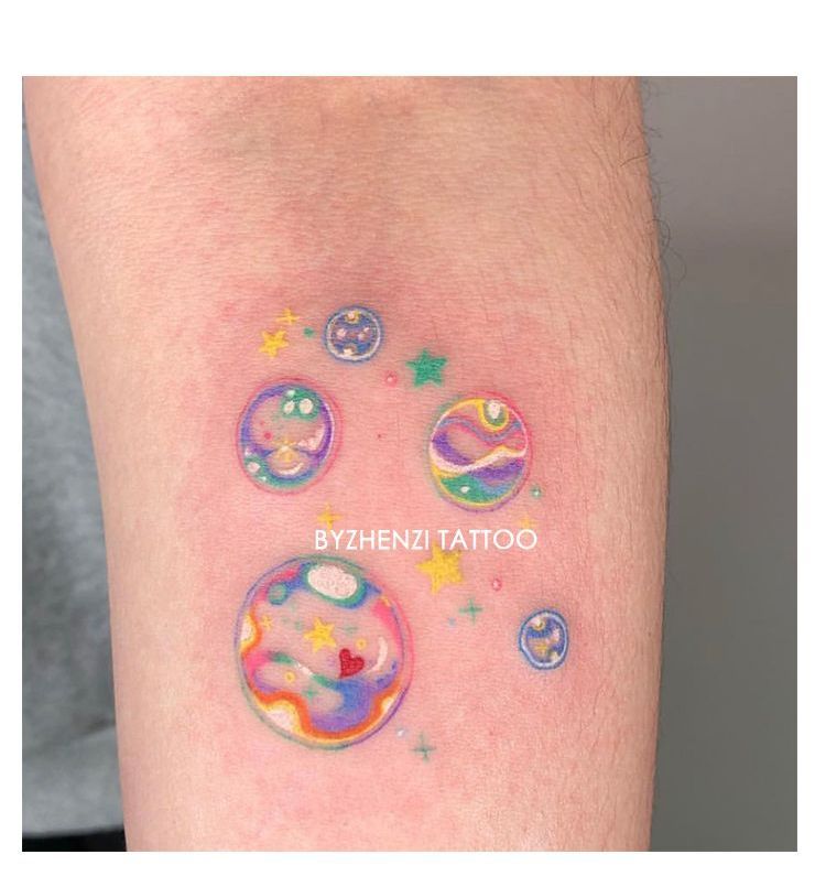 Fixed hearts and bubbles tattoo