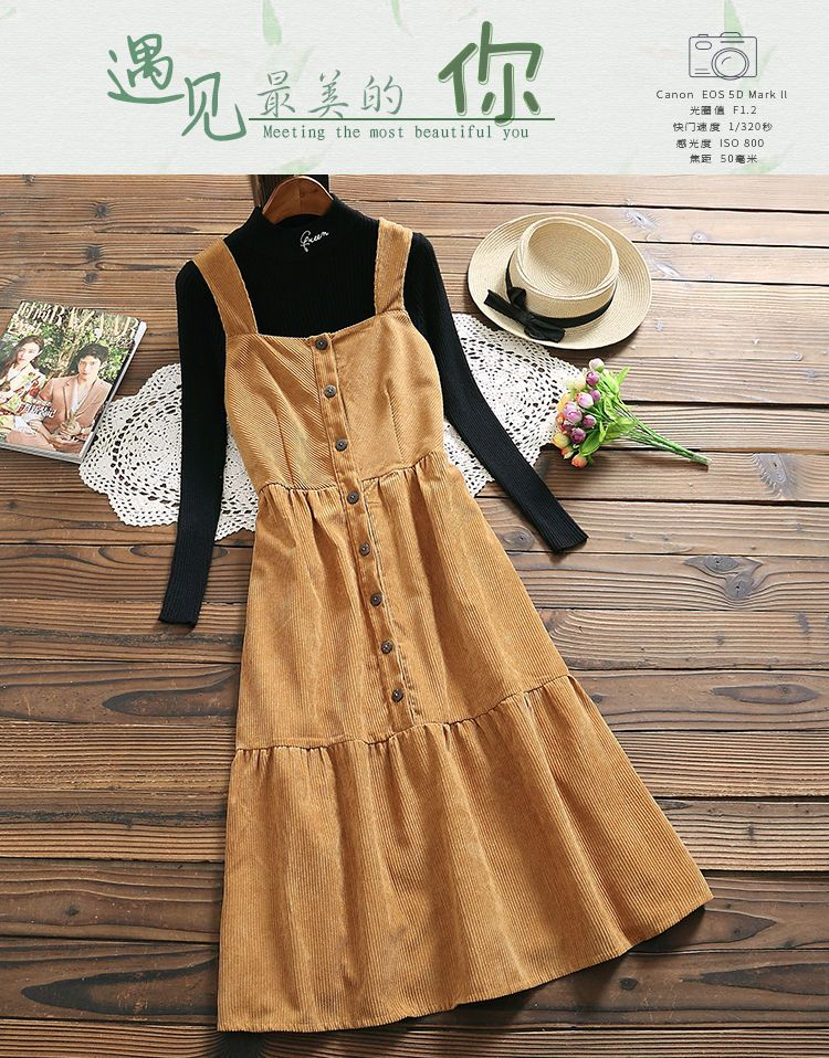 corduroy midi pinafore dress