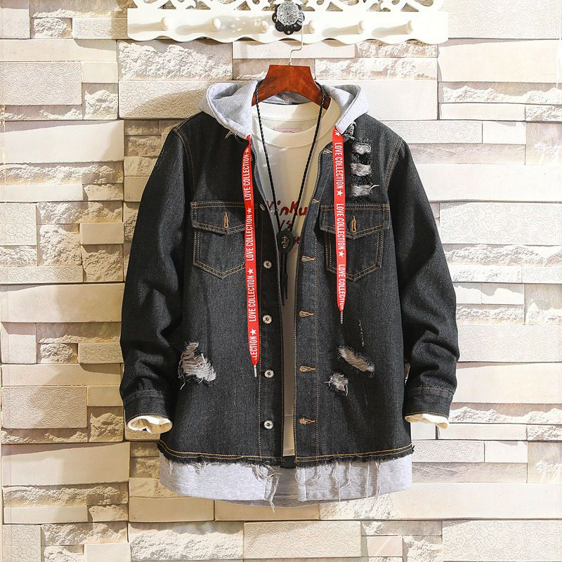 distressed hooded denim jacket