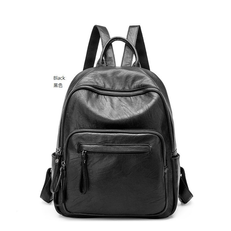 black leather zip backpack