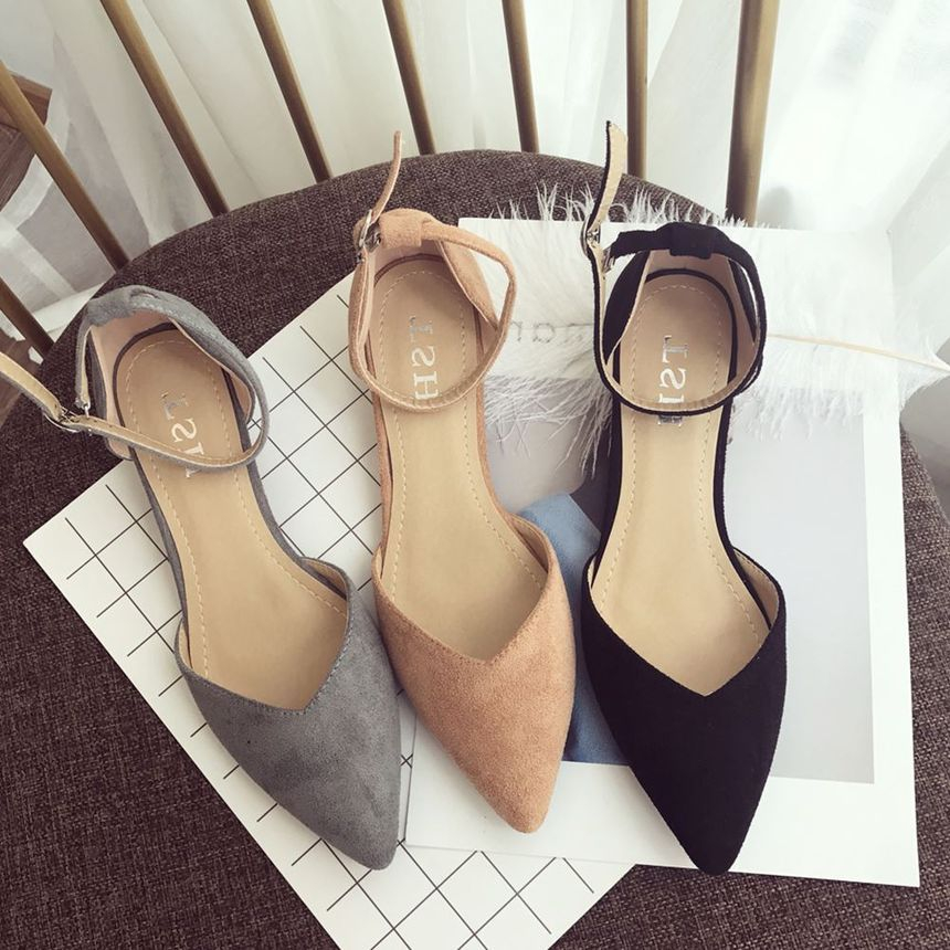 pointed flats with ankle strap