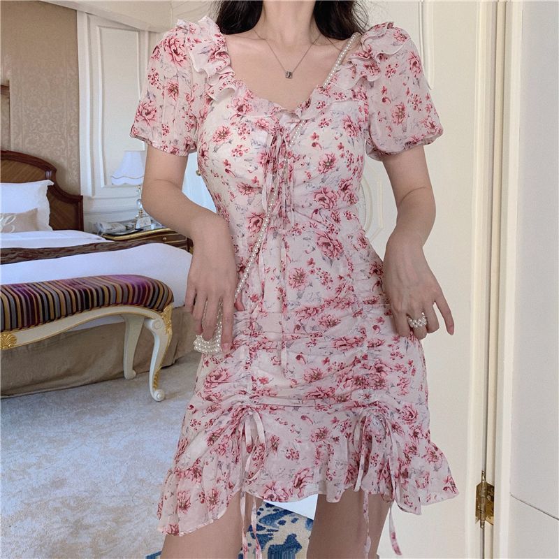 floral a line dress with sleeves