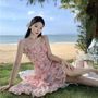 Ruffle Strap Floral Print Asymmetrical Midi Layered Sundress