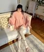 V-Neck Bow Cable Knit Sweater