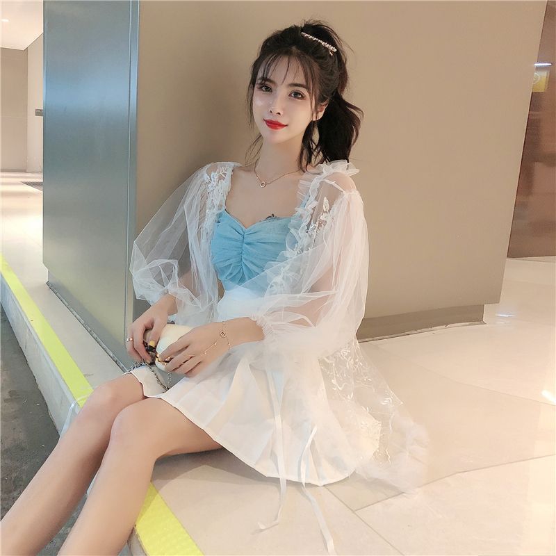 princess road - 薄纱吊带背心 / 打褶裥a字裙