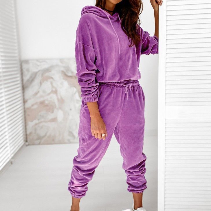 Set: Plain Velvet Hoodie + Pants | YesStyle