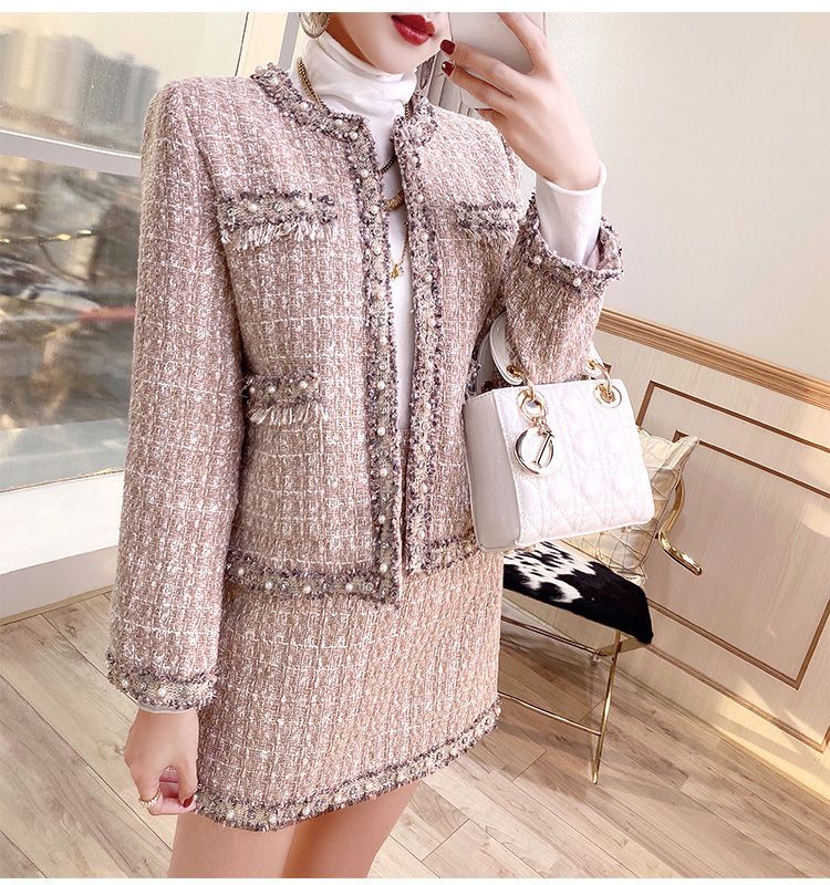 Rosewind Set: Contrast Trim Tweed Jacket + Tweed Skirt | YesStyle