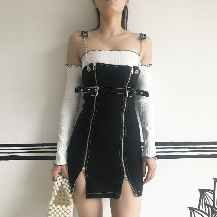 zip up back pinafore dress