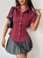 Short Sleeve Collared Stripe Slim-Fit Shirt