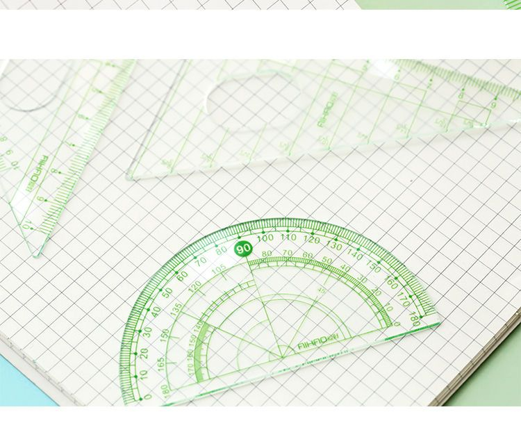 Cute Essentials Set Mechanical Pencil + Eraser + Compass + Ruler + Protractor + Set Square