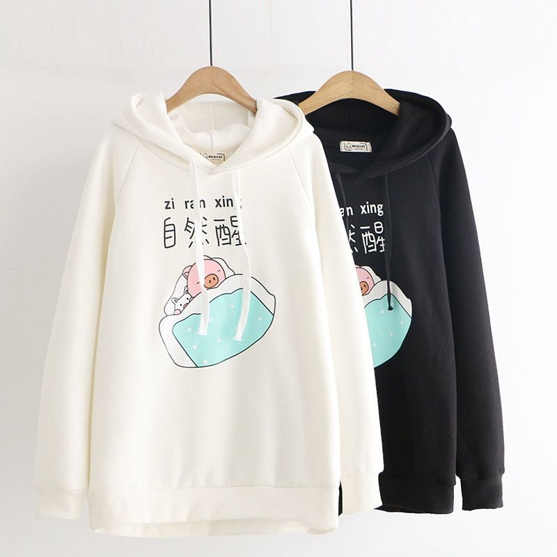 cartoon print drawstring hoodie