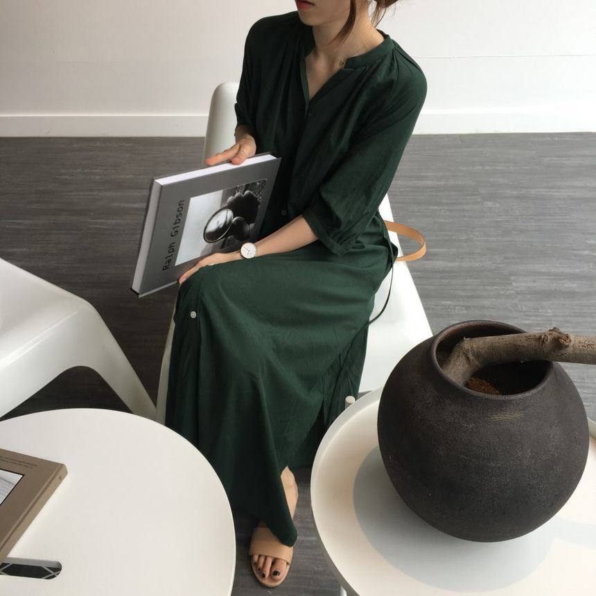 Mimi Lulu ElbowSleeve Maxi Tunic Dress YesStyle