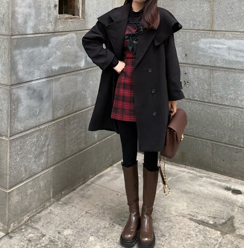 turtleneck and pinafore