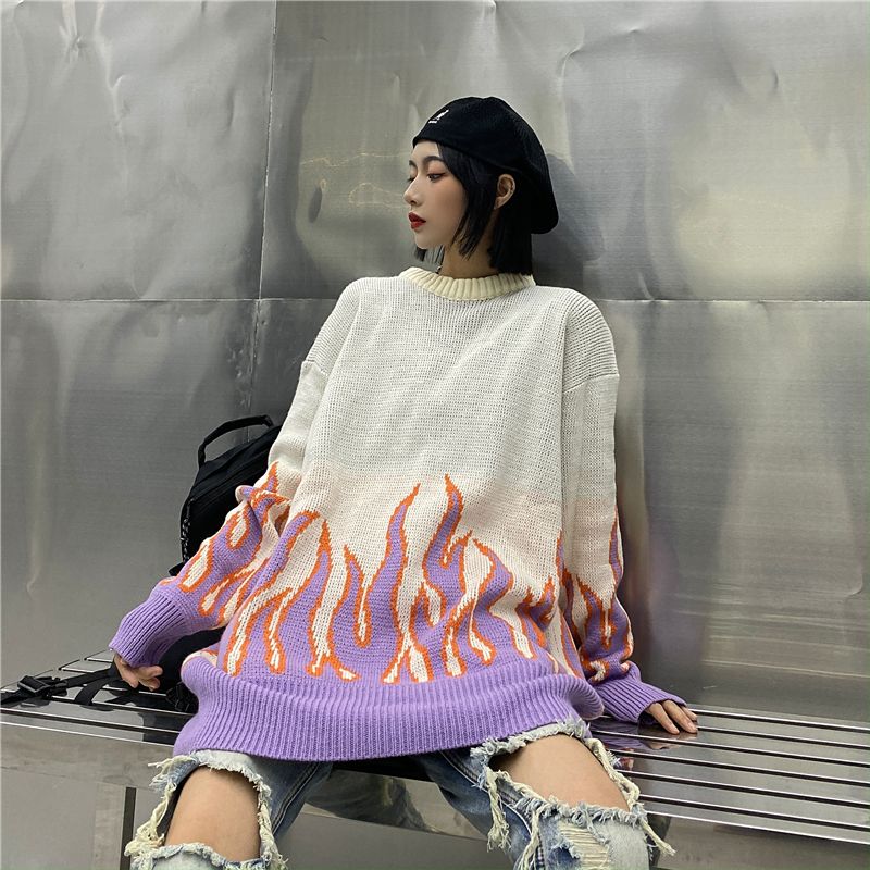 purple flame knitted sweater