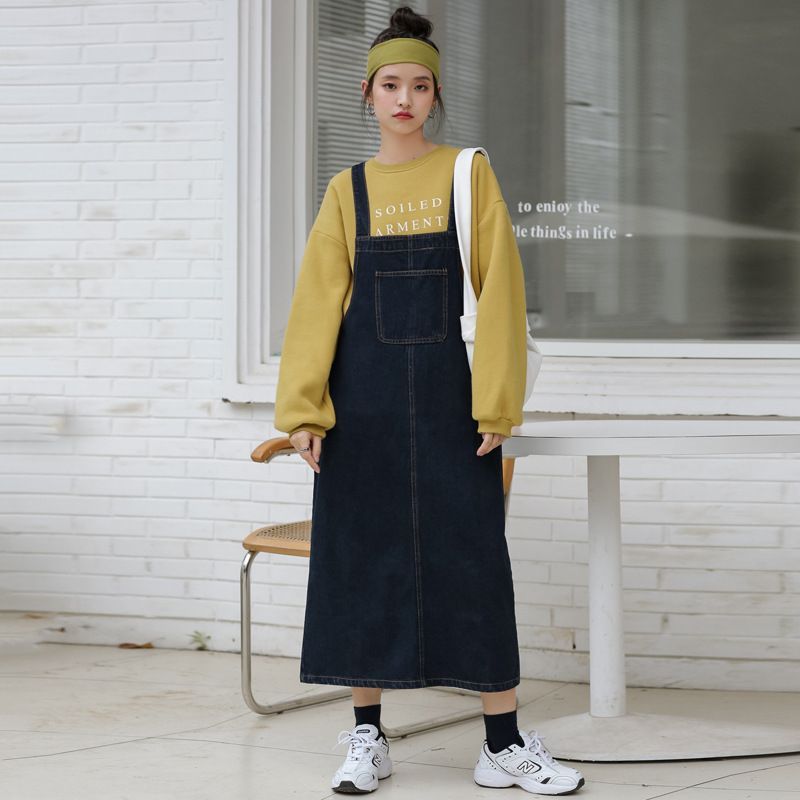 a line denim pinafore dress