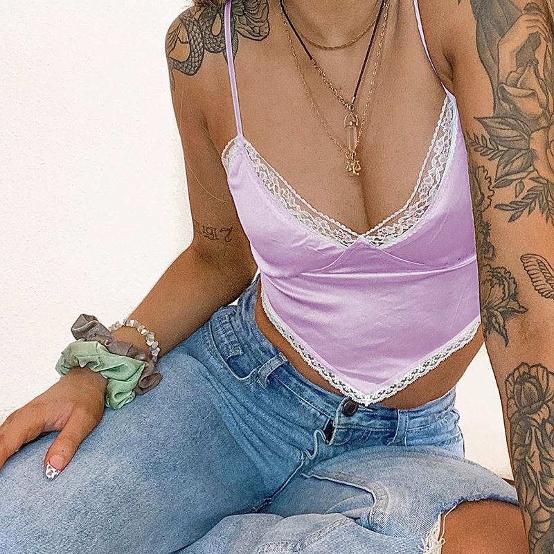 satin lace crop top