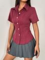 Short Sleeve Collared Stripe Slim-Fit Shirt