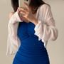 Long Sleeve Ribbed-Knit Light Crop Cardigan / Spaghetti Strap Mini Bodycon Dress