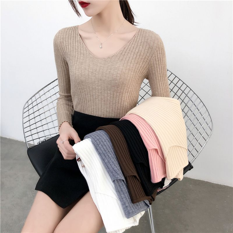 Asilah Long-Sleeve V-Neck Plain Knit Top | YesStyle