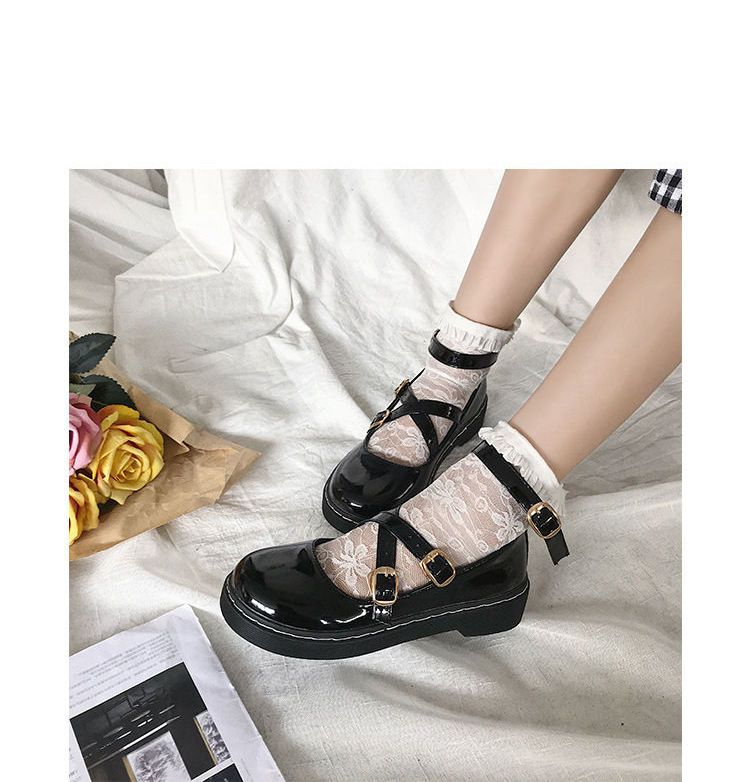 Black Cross Strap Low Heel Comfortable Mary Jane